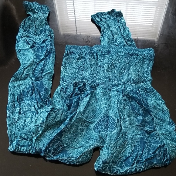 OS Cotton Rose Teal Boho Thai Buddha Pants - Picture 2 of 5